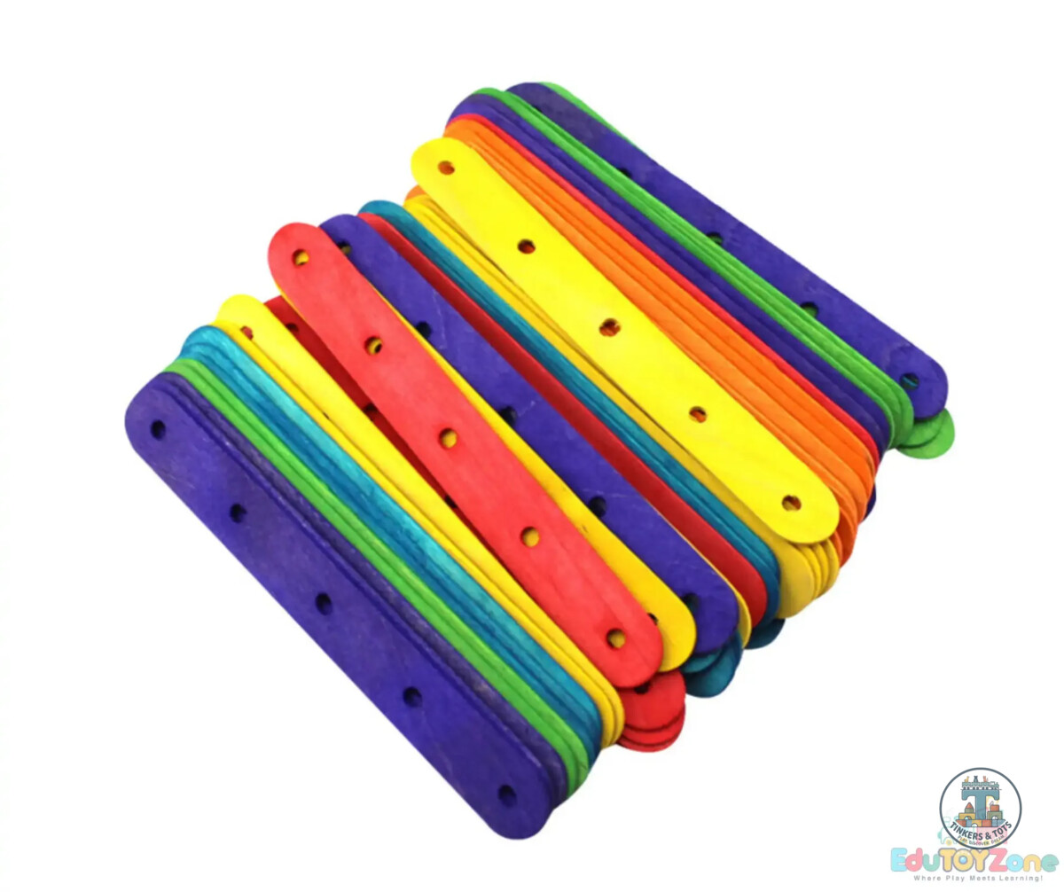 Coloured Wooden Craft Sticks with Holes