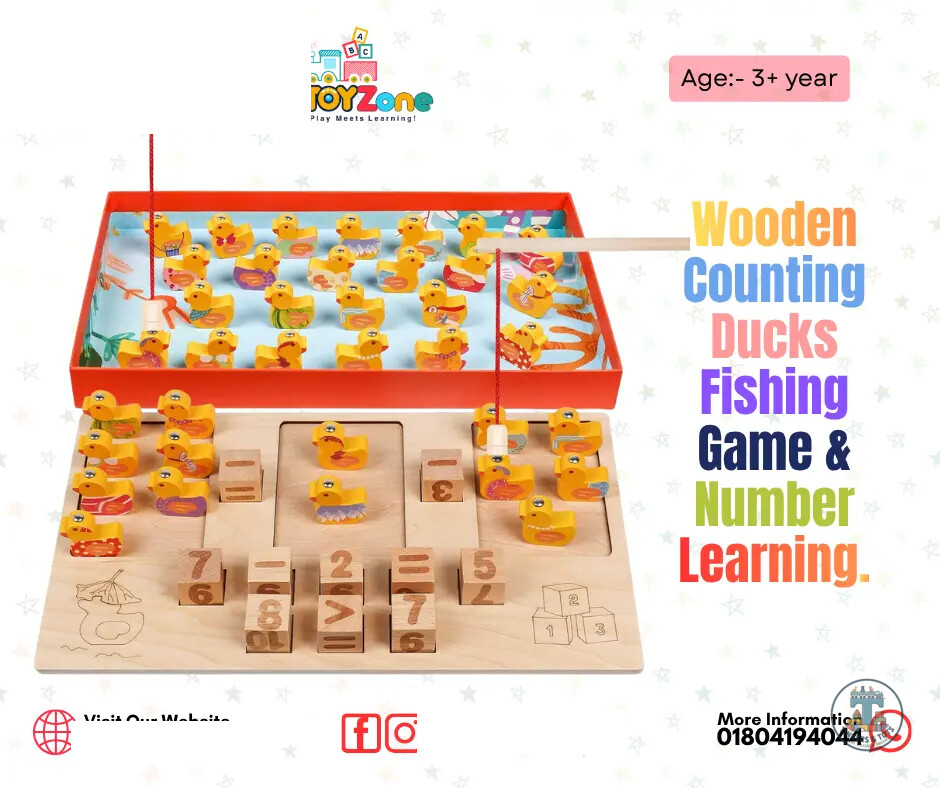 Wooden Counting Ducks Fishing Game & Number Learning.