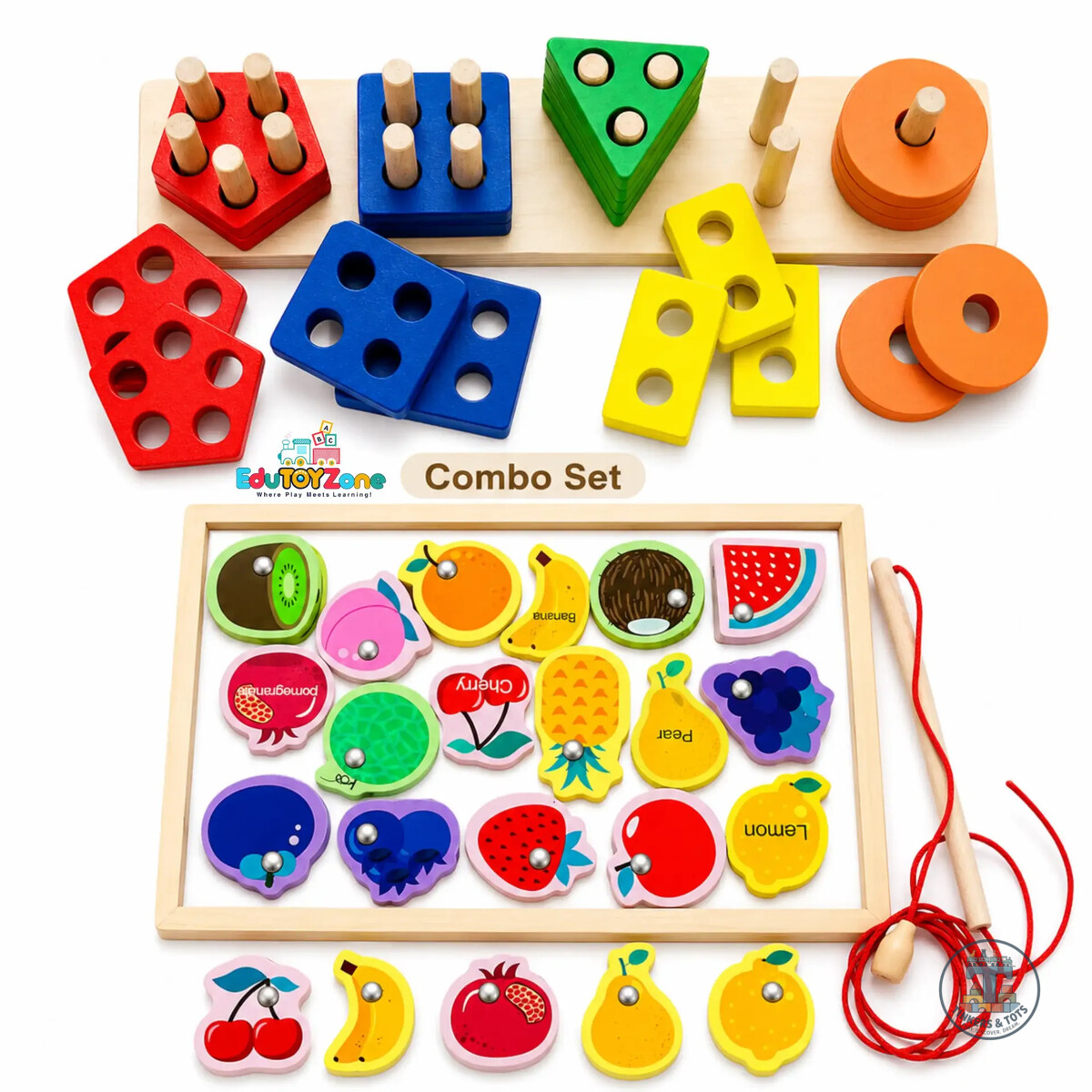 Fruits Lacing, Fishing & Shape Sorting - Combo Set