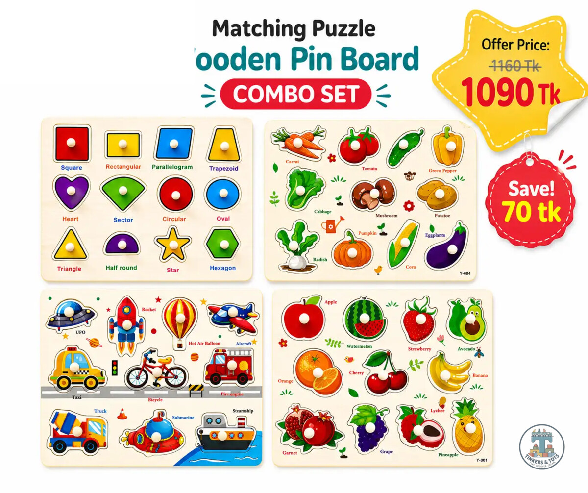 Matching Puzzle Wooden Pin Board Combo