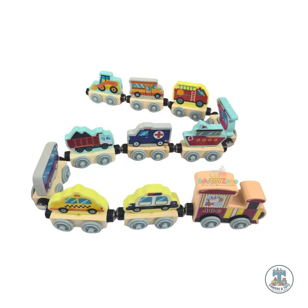 Magnetic Wooden Train With Vehicles