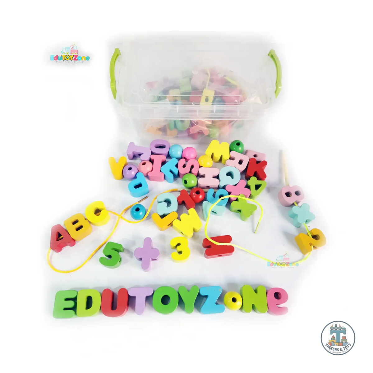 Wooden Alphabet Number String Beads Lacing Box