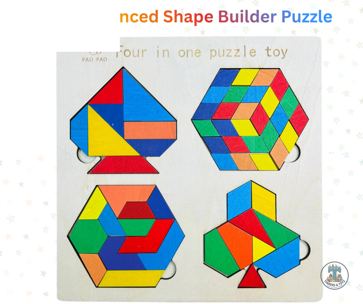 Wooden Four In One Intelligence Advanced Shape Builder Puzzle Board