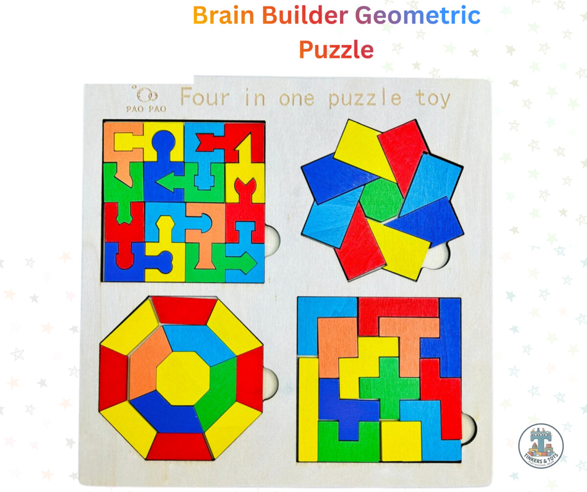 Wooden Four In One Intelligence Brain Builder Geometric Puzzle