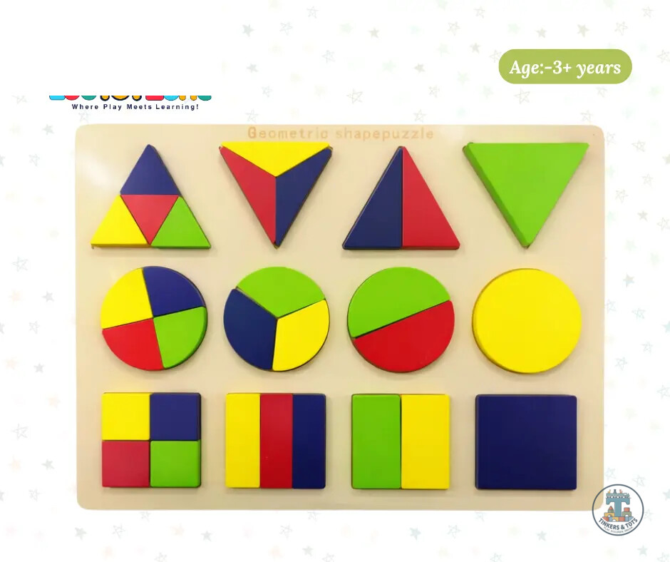 Wooden Fraction Geometric Shape Puzzle Large
