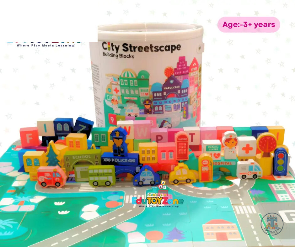 Wooden City Streetscape Building Blocks 100 pcs