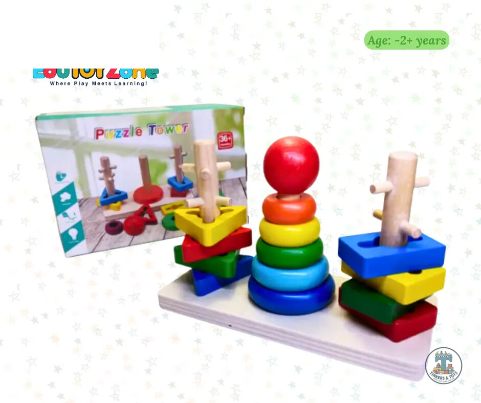 Wooden Three Column Rainbow Tower with Unlock