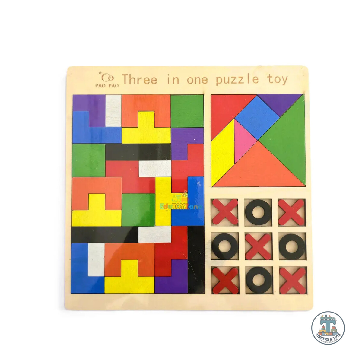 Wooden Three In One Intelligence Puzzle- Tic Tac Toe