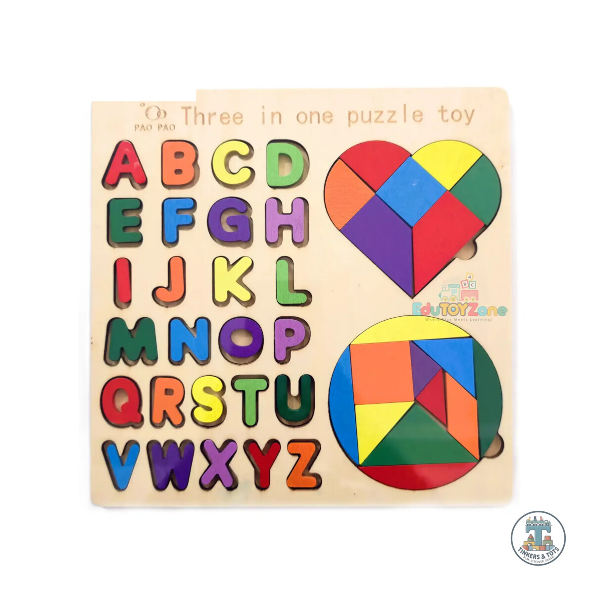Wooden Three In One Intelligence Puzzle- Alphabet