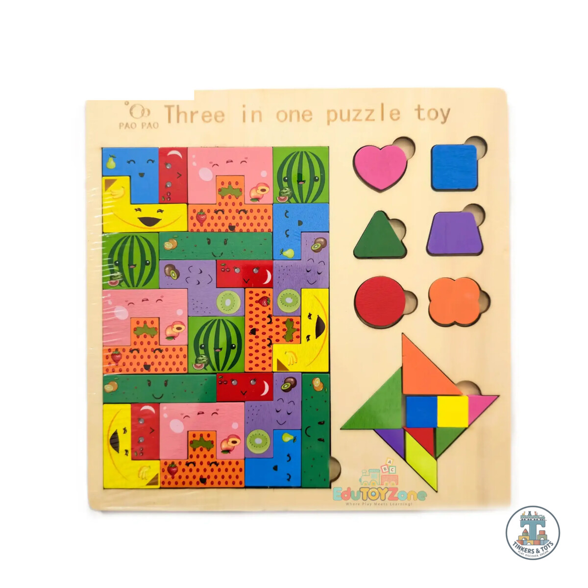 Wooden Three In One Intelligence Puzzle- Fruits