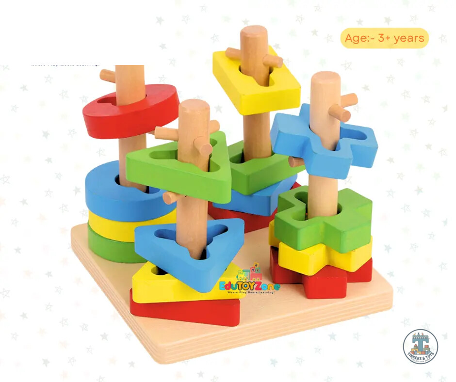 Wooden Unlock 4 Column Shape Puzzle - Square